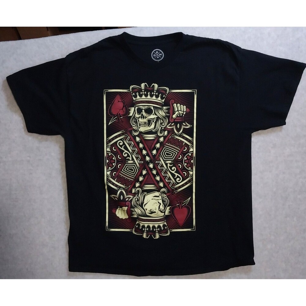 DOM Skull King of Hearts Playing Card Black Graphic Gothic T-Shirt Men's Size XL